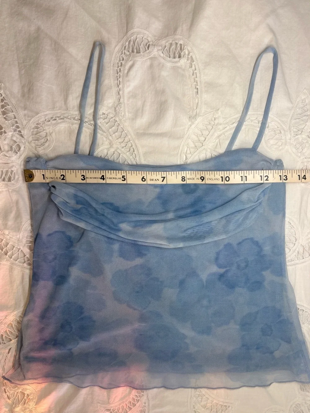 See You Monday Y2K Blue Floral Mesh Cami & Mini Skirt Set 2 Piece Coquette S/M